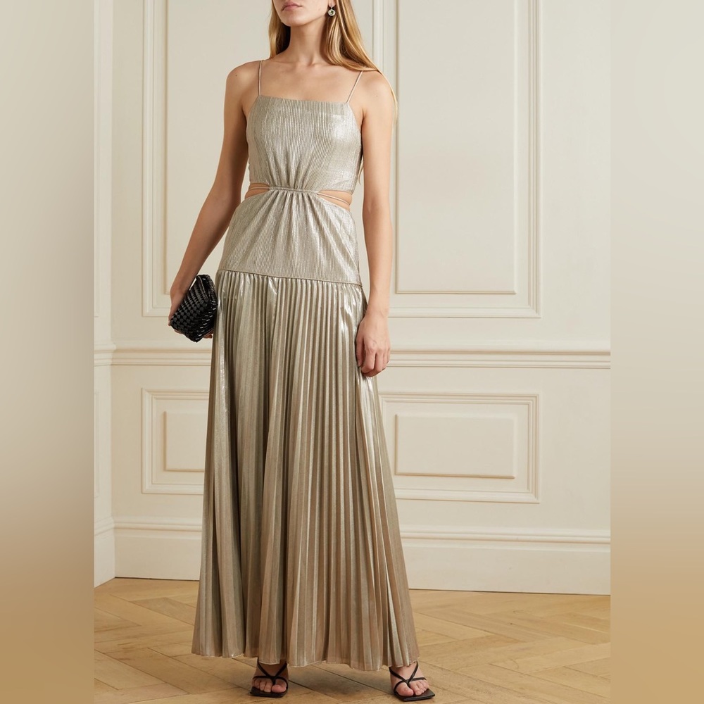 ✨HP✨ Jonathan Simkhai Daisy Cutout Plisse Maxi Dress Metallic
